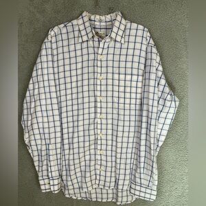 Men's pink blue and white checkered button down silk blend large
